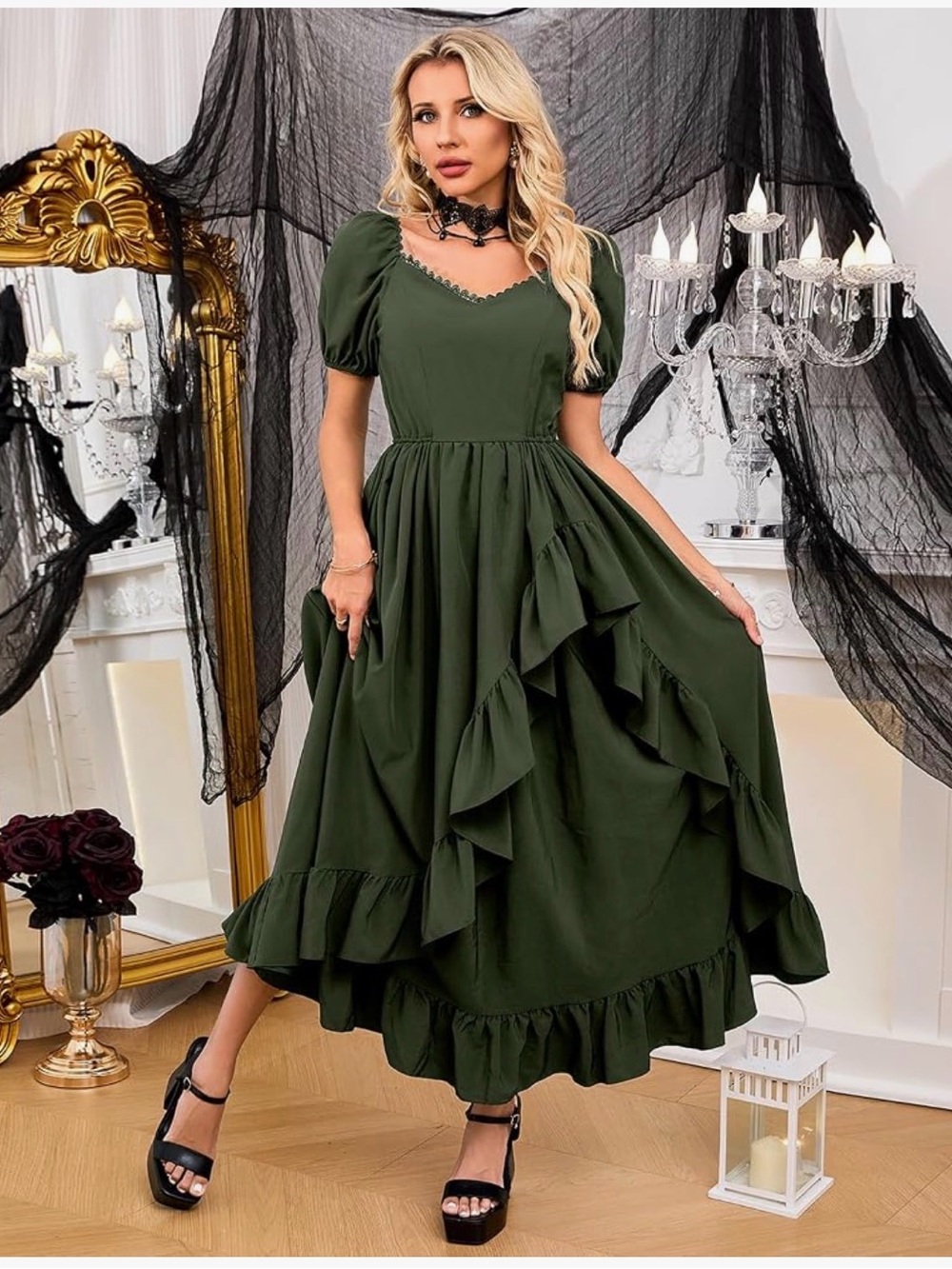 NEW ABaoWedding Women Renaissance Dress Cottagecore High Low Costume Dress Sz M - Picture 2 of 10